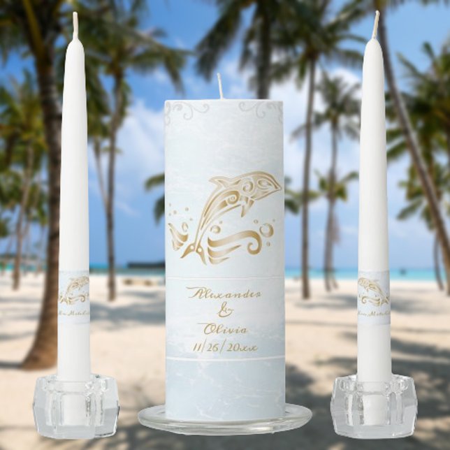 Gold Dolphin Wedding Unity Candle Set (Gold Dolphin Wedding Unity Candle Set)
