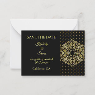 Gold Dot Pattern And Mandala Save The Date Note Card