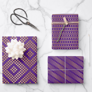 Gold Dot Patterns on Royal Purple Wrapping Paper Sheets