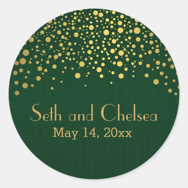 Gold Dots and Dark Green | Personalize Classic Round Sticker (Front)