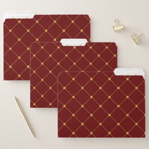 Gold dots and lines geometric pattern on red file folder