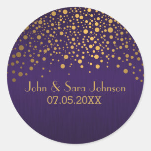 Gold Dots and Purple Personalize Classic Round Sticker