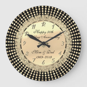 Gold Dots,Black 50th Wedding Anniversary Large Clock