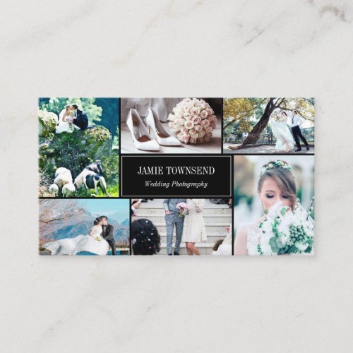Gold Dots Black Photo Collage Photographer Business Card