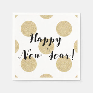 Gold Dots Black & White Modern New Years Eve Napkins