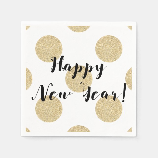 Gold Dots Black & White Modern New Years Eve Napkins (Front)