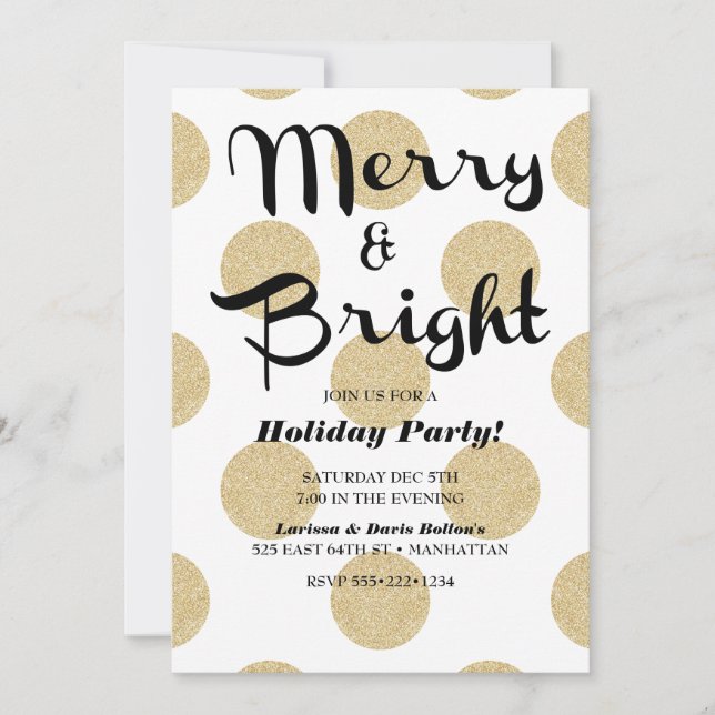 Gold Dots Black & White Modern Simple Elegant Invitation (Front)