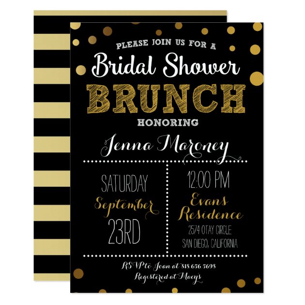 Gold Dots Bridal Shower W/ Black Back Invitation