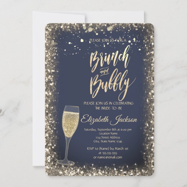 Gold Dots Champagne Glass Frame Bridal Shower Invitation (Front)