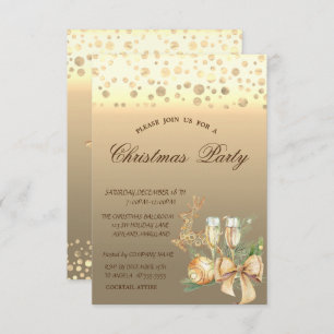 Gold Dots Christmas Balls,Reindeer Christmas Party Invitation