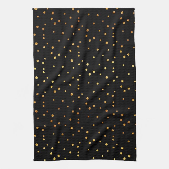 Gold Dots Confetti Faux Foil Metallic Dot Black Towel (Vertical)