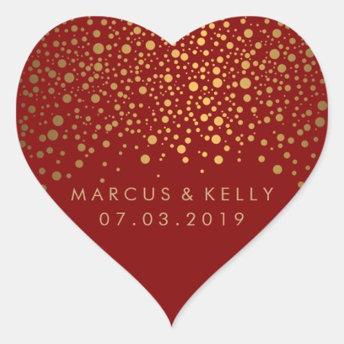 Gold Dots Confetti on Maroon  Wedding Heart Sticker