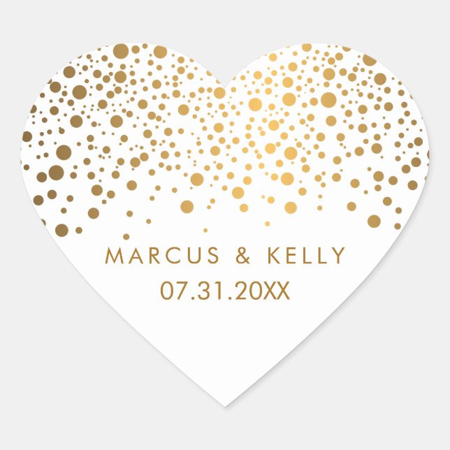 Gold Dots Confetti | Wedding Heart Sticker (Front)