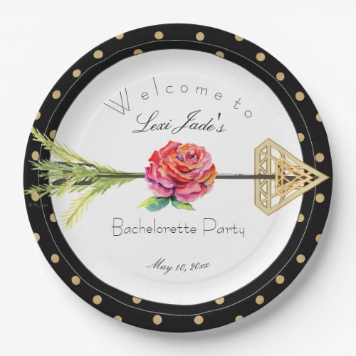 Gold Dots Floral Big Wire Diamond Arrow Paper Plates