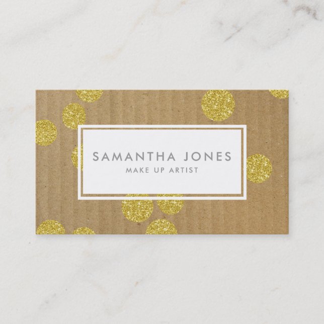 Gold Dots Kraft Paper Modern Make Up Artist Business Card (Front)