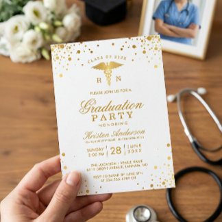 Gold Dots Medical Nursing School Graduation Party Invitation