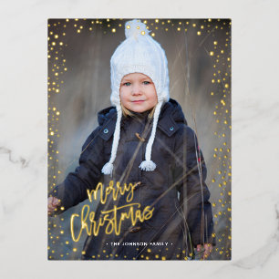Gold dots merry christmas real Foil  Holiday Postcard
