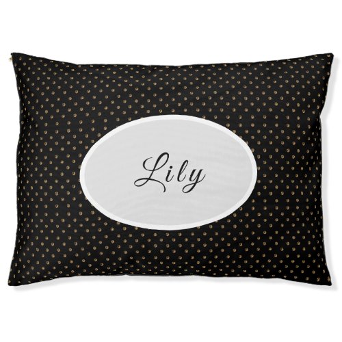 Gold Dots on Black Personalized Pet Bed