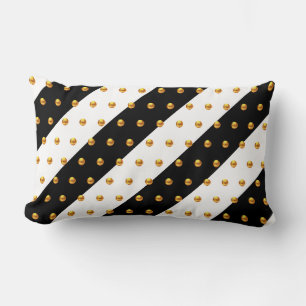 Gold Dots on Black & White Striped Lumbar Pillow