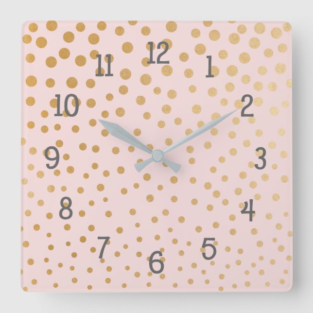 Gold dots on blush pink bedroom nursery clock (Front)