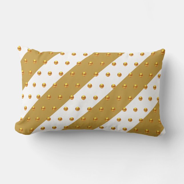 Gold Dots on Golden & White Striped Lumbar Pillow (Front)