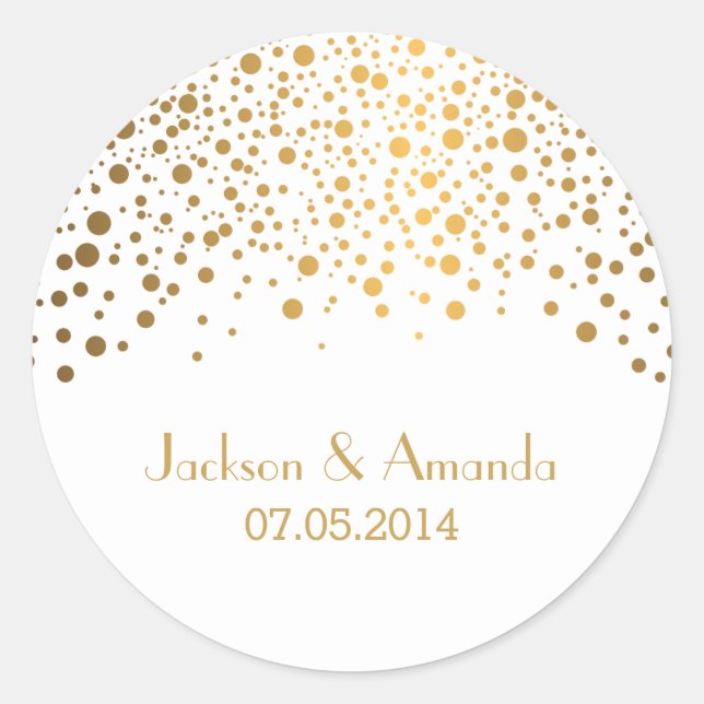 Gold Dots on White | Personalize Classic Round Sticker (Front)
