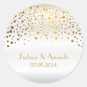 Gold Dots on White Satin Personalize Classic Round Sticker