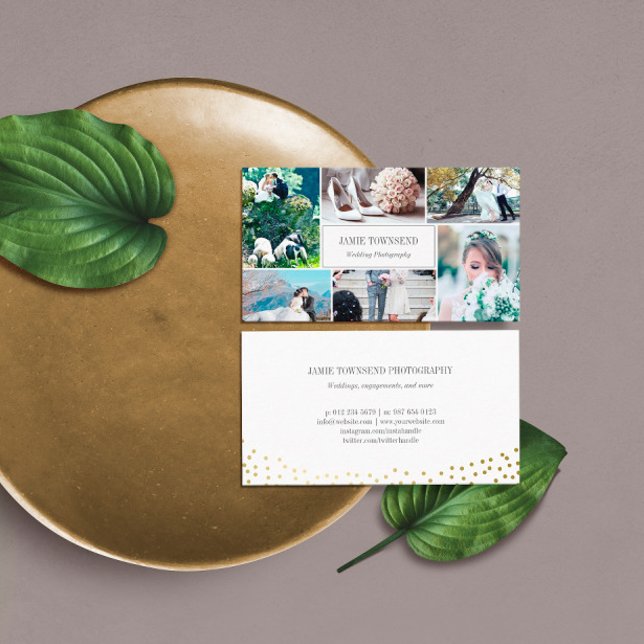 Gold Dots Photo Collage Professional Photographer Business Card (Creator Uploaded)