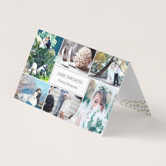 Gold Dots Photo Collage Professional Photographer Business Card (Front)