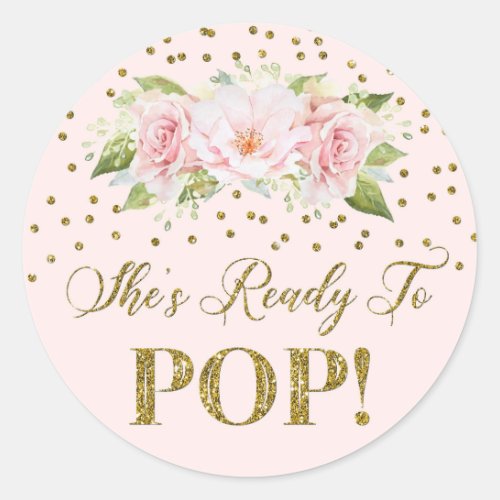 Gold Dots Pink Floral Shes Ready to Pop Favor Tag
