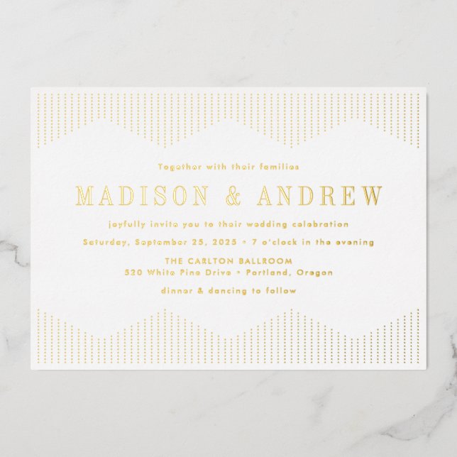 Gold Dotted Deco Wedding Foil Invitation (Front)