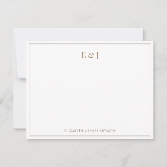 Gold Double Border Elegant Couple Initials Note Card (Front)
