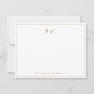 Gold Double Border Elegant Couple Initials Note Card