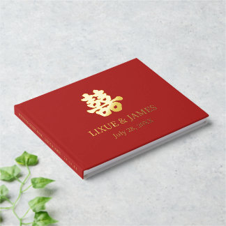 Gold Double Happiness Chinese calligraphy asian Foil Guest Book