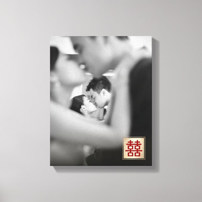 Gold Double Happiness Chinese Wedding Photo Canvas Print (Front)