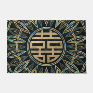 Gold Double Happiness Symbol Gold and Abalone Doormat