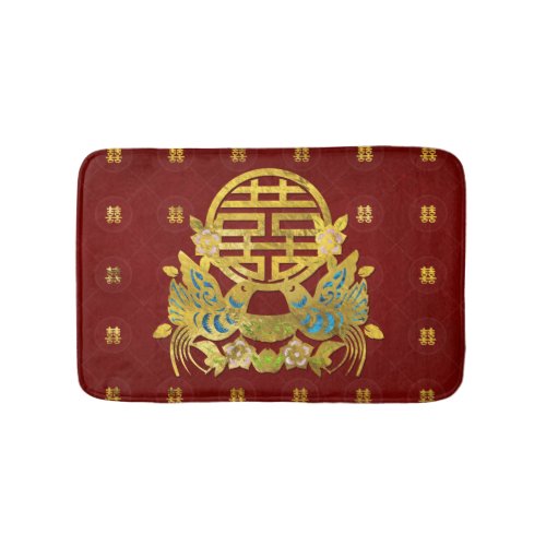 Gold Double Happiness Symbol with  birds Bath Mat
