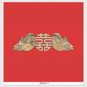 Gold Double Happiness Symbol with Mandarin Ducks Sticker