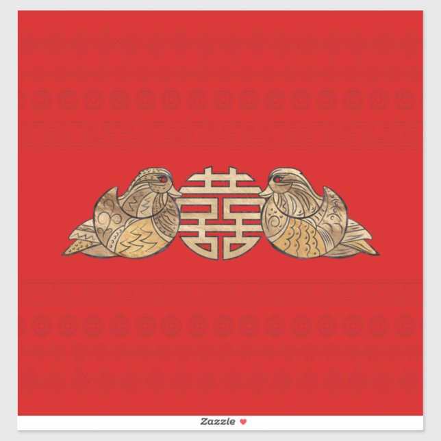 Gold Double Happiness Symbol with Mandarin Ducks Sticker (Sheet)