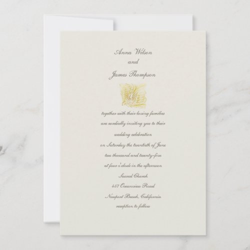 Gold Dove Elegant Ecru Simple Classy Wedding  Invitation