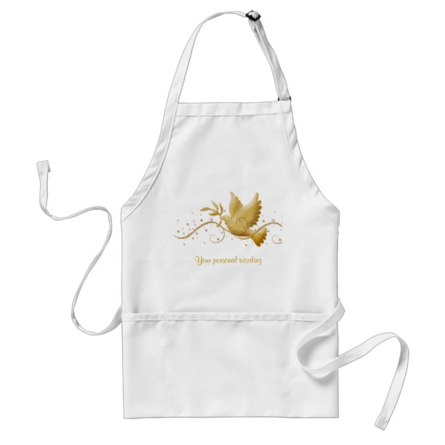 Gold dove of peace chefs & caterers Christmas apro Adult Apron (Front)