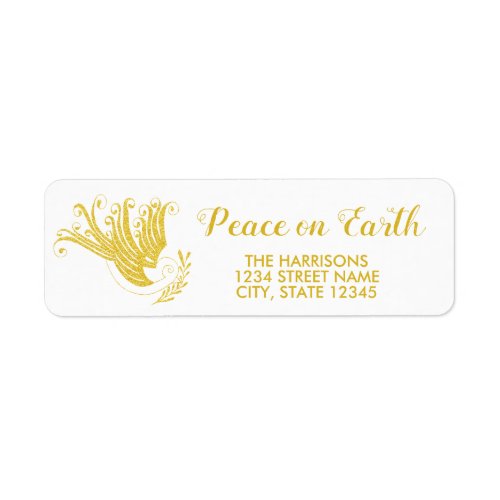 Gold Dove Peace on Earth Christmas Return Address Label