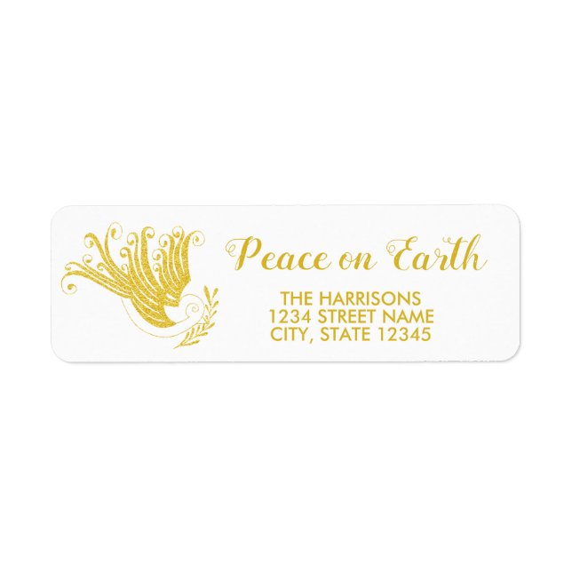 Gold Dove Peace on Earth Christmas Return Address Label (Front)