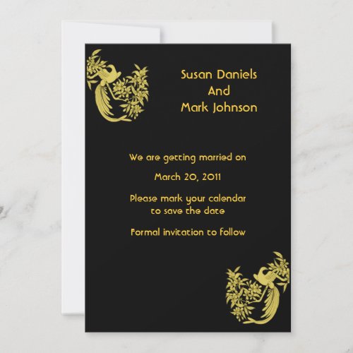 Gold Doves On Black Wedding Save The Date