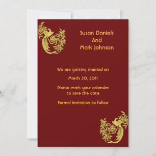 Gold Doves On Burgundy Wedding Save The Date Invitation