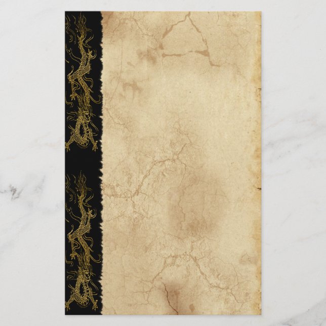 Gold Dragon Asian Parchment-effect Stationery (Front)