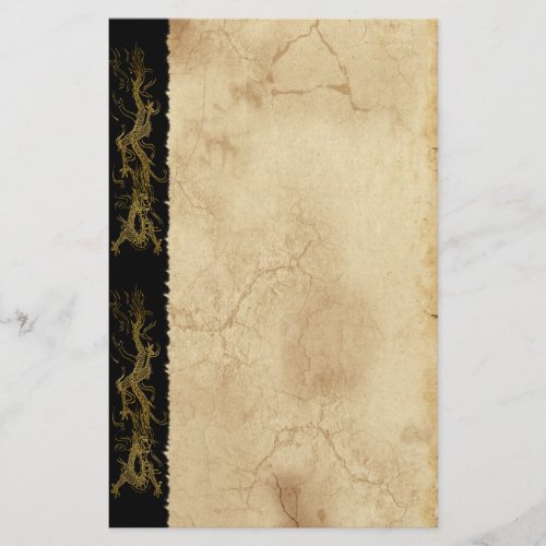 Gold Dragon Asian Parchment_effect Stationery
