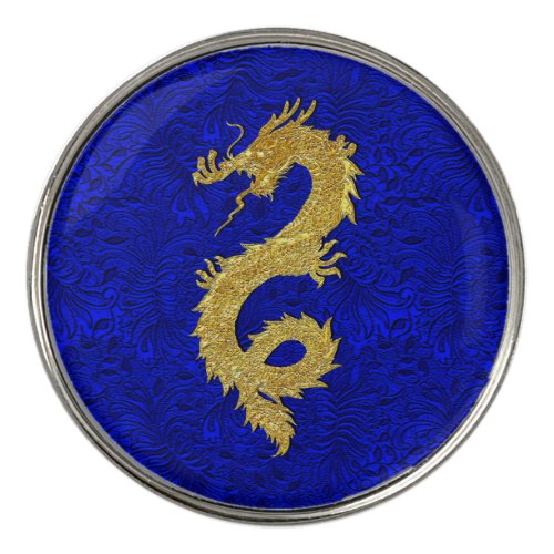 Gold Dragon Blue Patina Background Golf Ball Marker