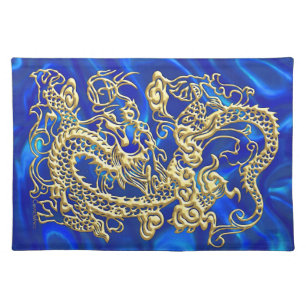 Gold Dragon Blue Satin Lush Placemat