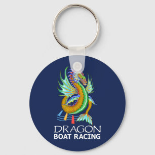 Gold Dragon Boat Racing blue Keychain